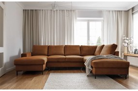 Colțar portocaliu/maro extensibil cu tapițerie din catifea reiată (cu colț pe partea dreaptă) Lofty Lilly – Miuform