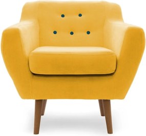 Fotoliu LUX elegant si confortabil cu picioare stejar si tapiterie galbena, Kelly 1 stejar/ galben