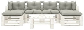 Set mobilier gradina din paleti, 7 piese, perne gri taupe, lemn taupe and white, 1