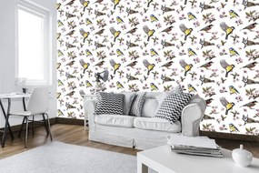 Fototapet - Păsărele și ornament floral (152,5x104 cm)