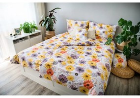 Lenjerie de pat galbenă/albă din bumbac pentru pat de o persoană 140x200 cm LP Dita Daisy – Cotton House