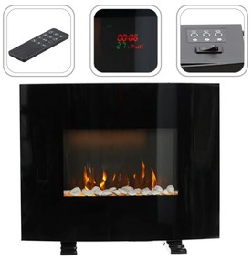 Șemineu de perete/de podea cu efect de flacără, 61 x 13,5 x 48 cm, 1000/2000 W