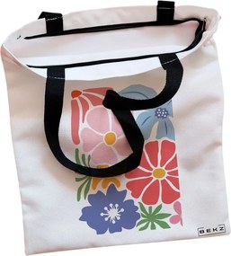 Sacosa de Panza pentru Cumparaturi, Geanta Tote, Boho Style 15, Cu fermoar, 38x34.5 cm, Alba, BEKZ®