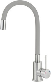 Baterie pentru chiuveta bucatarie, gri, cap mixer, pipa flexibila, Deante Luno Gri