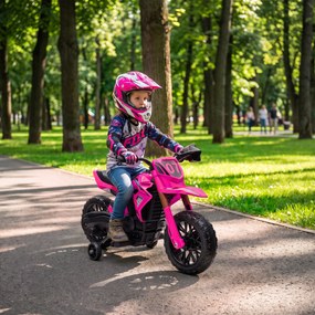 AIYAPLAY Moto cross electrică pentru copii 3-8 ani, baterie 6 V, 2 motoare, claxon și roți de antrenament, încărcare 30KG, roz | Aosom Romania