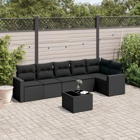 3251332 vidaXL Set canapele de grădină cu perne, 7 piese, negru, poliratan