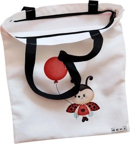 Sacosa de Panza pentru Cumparaturi, Geanta Tote, model Ladybug, Cu fermoar, 38x34.5 cm, Alba, BEKZ®