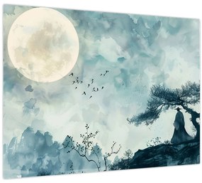 Tablou pe sticlă - Pictură cu lună plină (70x50 cm)