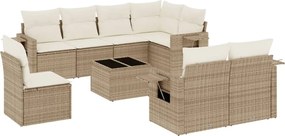 vidaXL Set canapele de grădină, 9 piese, cu perne, bej, poliratan