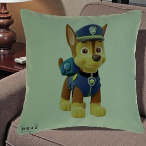 Perna Personalizata Chase PAW Patrol Albastru, 40x40 cm, Verde, Husa Detasabila, Perna Inclusa, BEKZ®