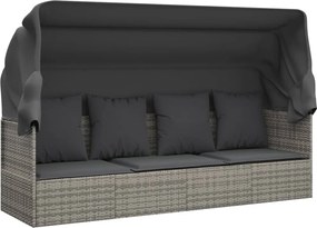 vidaXL Pat șezlong pentru exterior cu perne, gri, poliratan