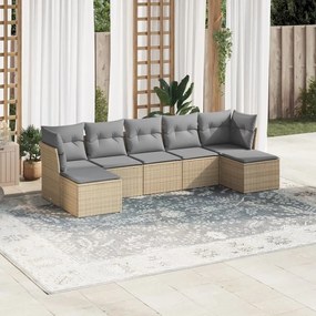 vidaXL Set canapele de grădină, 7 piese, cu perne, bej, poliratan