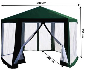 Pavilion cort pentru grădină, 3,9x2,5x3,9m, verde / alb, RINGE TIP 1 6 laturi