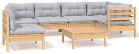 3096423 vidaXL Set mobilier grădină cu perne gri, 7 piese, lemn masiv de pin
