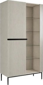 Vitrina Nicole 100 cm cu fata canelata - cashmir / picioare negre