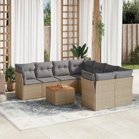vidaXL Set canapele de grădină, 9 piese, cu perne, bej, poliratan