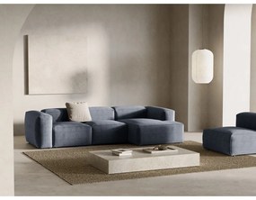 Colțar albastru prăfuit cu tapițerie din catifea reiată (cu colț pe partea dreaptă/cu șezlong) Bergamo – Cosmopolitan Design