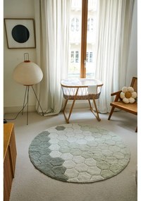 Covor verde deschis lavabil/țesut manual rotund din bumbac ø 140 cm Honeycomb Blue Sage – Lorena Canals