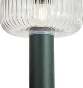 Stâlp de iluminat exterior modern verde cu sticlă canelată, cu LED solar IP65 - Ribble Mushroom
