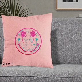 Perna Decorativa Smiley Face Tropical Glitter Roz, 40x40 cm, Roz, Husa Detasabila, Perna Inclusa, BEKZ®