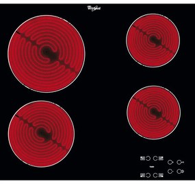 Plită ceramică Whirlpool AKT 8090/NE, 6200W, 4 zone, 9 trepte, indicatori de căldură reziduală, cronometru, negru