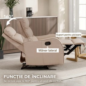 HOMCOM Fotoliu Reclinabil 160° cu Suport pentru Picioare, din Piele PU, Lemn și Oțel, 65x89x100 cm, Maro Deschis | Aosom Romania