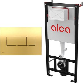 Set rezervor WC cu cadru incastrat Alca AM101/1120 si clapeta de actionare Basic M375 auriu lucios