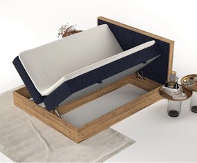 Pat boxspring albastru închis/în culoare naturală cu spațiu de depozitare 140x200 cm Asahi – Maison de Rêve