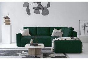 Colțar verde închis extensibil cu tapițerie din catifea reiată (cu colț pe partea dreaptă) Brave Dave – Miuform