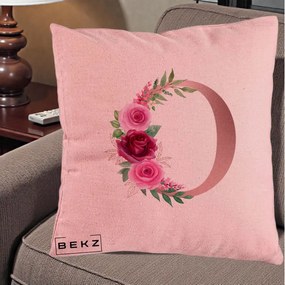 Cadou Personalizat - Perna Personalizata Monograma Rose Gold Litera O, 40x40 cm, Roz, Husa Detasabila, Perna Inclusa, BEKZ®