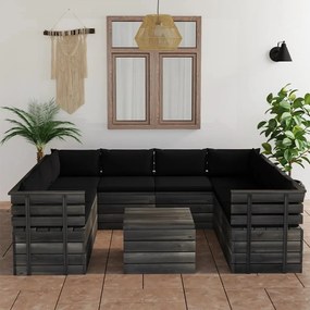 Set mobilier gradina din paleti, 9 piese, cu perne, lemn masiv pin Negru, 9