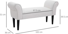 HOMCOM Bancă de Capăt de Pat cu Cotiere Rulate, Bancă Căptușită pentru Dormitor, 102x36x51 cm, Alb | Aosom Romania