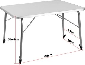 Masă de camping pliabilă FOKA, 80x54x51-70cm, alb Casaria
