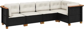 vidaXL Set mobilier de grădină cu perne, 5 piese, negru, poliratan
