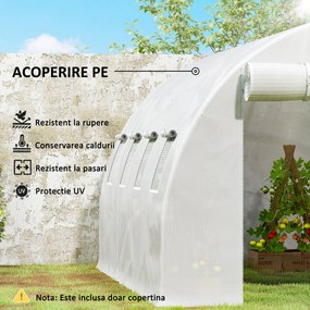 Outsunny Sera din PE cu 8 Ferestre, Ușă Enrolabilă și Margini Îngropate, 4x3x2 m, Albă | Aosom Romania