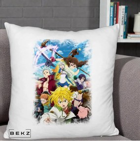 Perna Personalizata Nanatsu no Taizai Cele Sapte Pacate Mortale Anime, 40x40 cm, Alb Pufos, Husa Detasabila, Perna Inclusa, BEKZ®