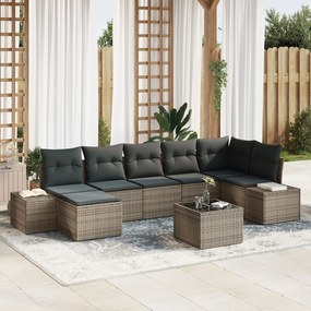 vidaXL Set de canapele pentru grădină cu pernă 8 pcs Gri Rattan poli
