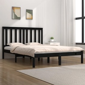 Cadru de pat, negru, 140x190 cm, lemn masiv de pin Negru, 140 x 190 cm