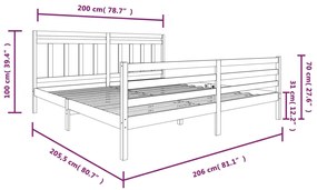 Cadru de pat, negru, 200x200 cm, lemn masiv Negru, 200 x 200 cm