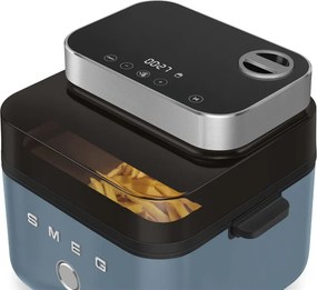 Friteuza cu aer cald Smeg Collezione AFC01SBMAU, 1450 W, 7,3 l, 40-200°C, 7 programe, Mod dublu, Comandă tactila, Timer, LED, Albastru