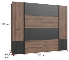 Dulap Benvenutti, Stejar Pamantiu Si Stejar Negru, 270 Cm