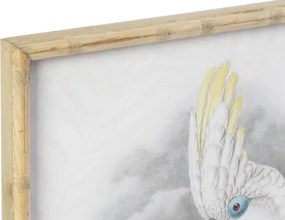 Tablou decorativ cu sticlă și ramă din bambus, stil tropical, multicolor, din bambus și sticlă, „Cockatoo”