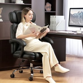 HOMCOM Scaun de Birou din Piele PU cu Suport pentru Picioare, Tetieră și Suport Lombar | Aosom Romania