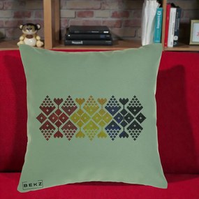 Perna Personalizata Motiv Tricolor Romanesc Broderie, 40x40 cm, Verde, Husa Detasabila, Perna Inclusa, BEKZ®