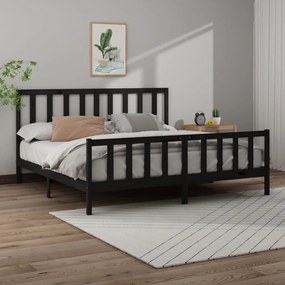 vidaXL Cadru de pat, negru, 200x200 cm, lemn masiv de pin