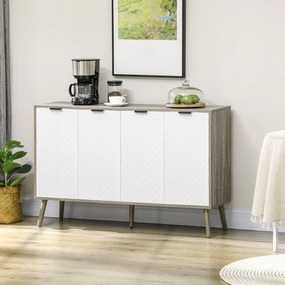 HOMCOM Bufet jos, mobilier de depozitare, 2 dulapuri, 4 uși, model chevron, polițe reglabile, 120 x 35 x 77,4 cm, alb și gri | Aosom Romania
