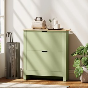 HOMCOM Dulap pentru încălțăminte 12 perechi, dulap îngust cu 2 sertare rabatabile și rafturi reglabile, verde | Aosom Romania