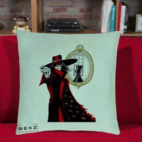 Perna Personalizata Hellsing Alucard cu Pistoale, 40x40 cm, Verde Menta, Husa Detasabila, Perna Inclusa, BEKZ®