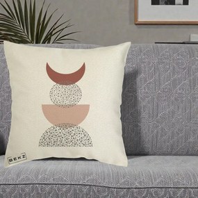 Perna Decorativa Boho Luna Plina si Forme Punctate, 40x40 cm, Ecru, Husa Detasabila, Perna Inclusa, BEKZ®