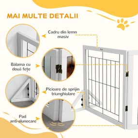 PawHut Poartă Pliabilă pentru Câini, Poartă de Siguranță pentru Animale și Căţei cu 4 Panouri și Picioare Triunghiulare, 280x70 cm, Alb | Aosom Romania